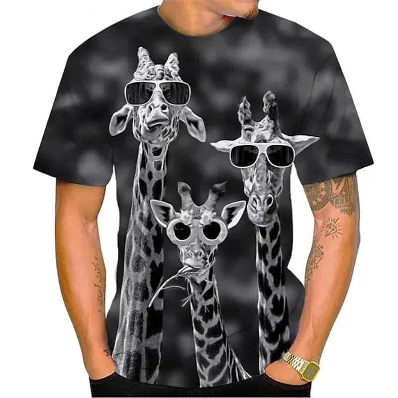 Summer Fashion Cartoon Fun Men s T-shirt Top 3D Printed Giraffe Animal XXS