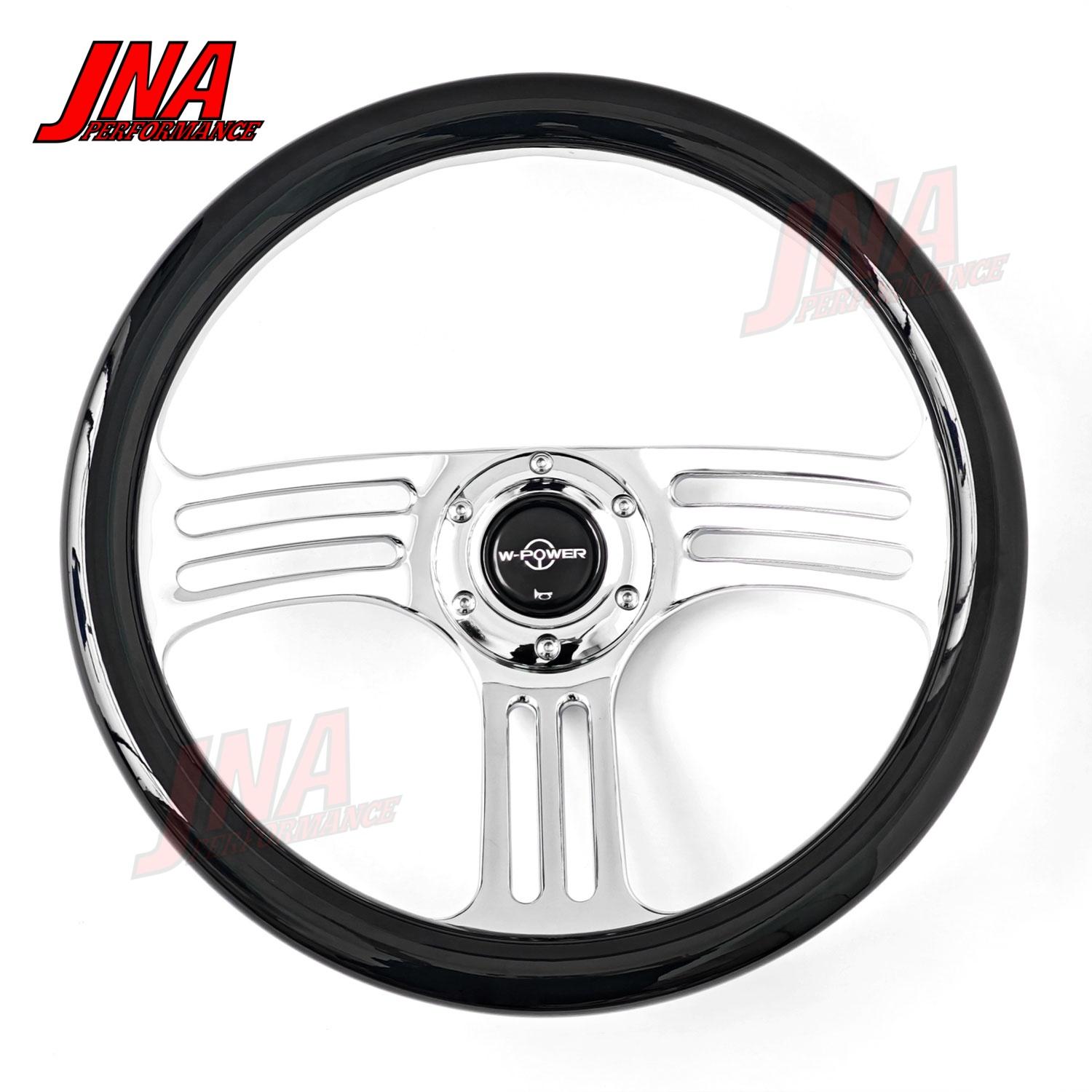 14 Inch W-POWER Black ABS Steering Wheel 350mm Vintage Classic Sport Steering Wheel Universal PC-ST80 Sibeike