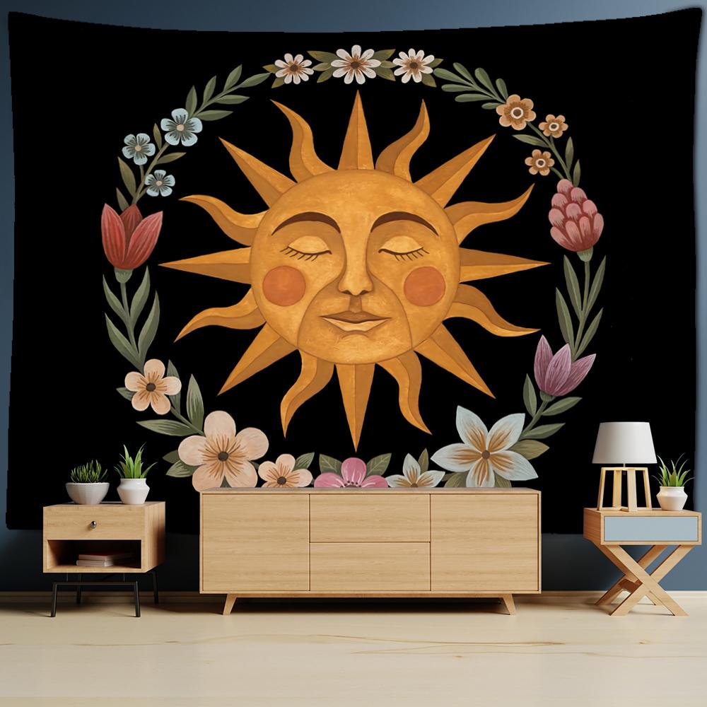 Art Illustration Tapestry Wall Hanging Psychedelic Witchcraft Tapiz Sun And Moon Aesthetics Room Home Decor