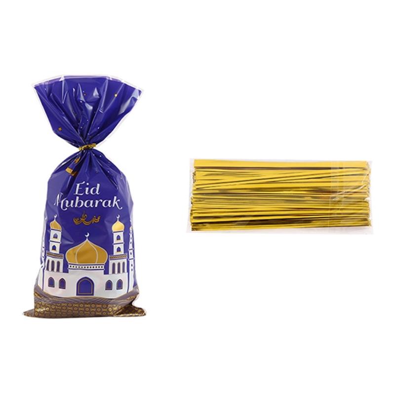50/100Pcs Eid Mubarak Gift Bags with Rope Holiday Packaging Pouches for Children Girl Boy Birthday Party Wrapping