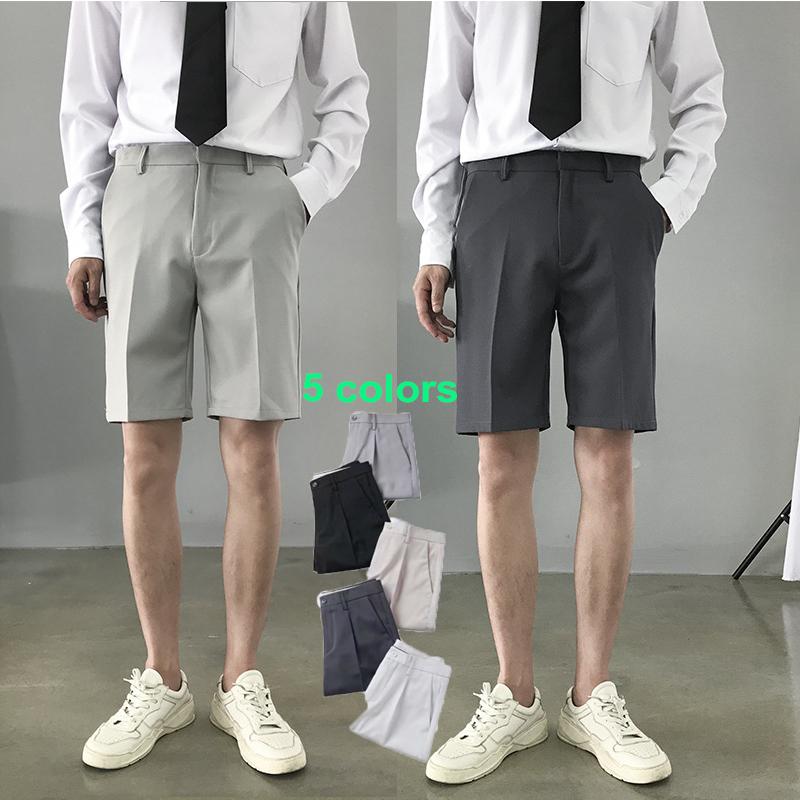 FGHJ Pantaloni scurți de vară pentru bărbați, largi, drepti, casual, de afaceri, respirabili, elasticitate, de culoare solidă, pantaloni la modă