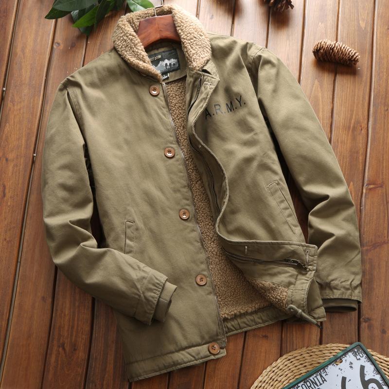 Baumwollmantel Herren Winter Samt Verdickte Reine Baumwolle Arbeitskleidung Baumwollmantel Imitation Sherpa Revers Jacke Winter Herren Top Trend