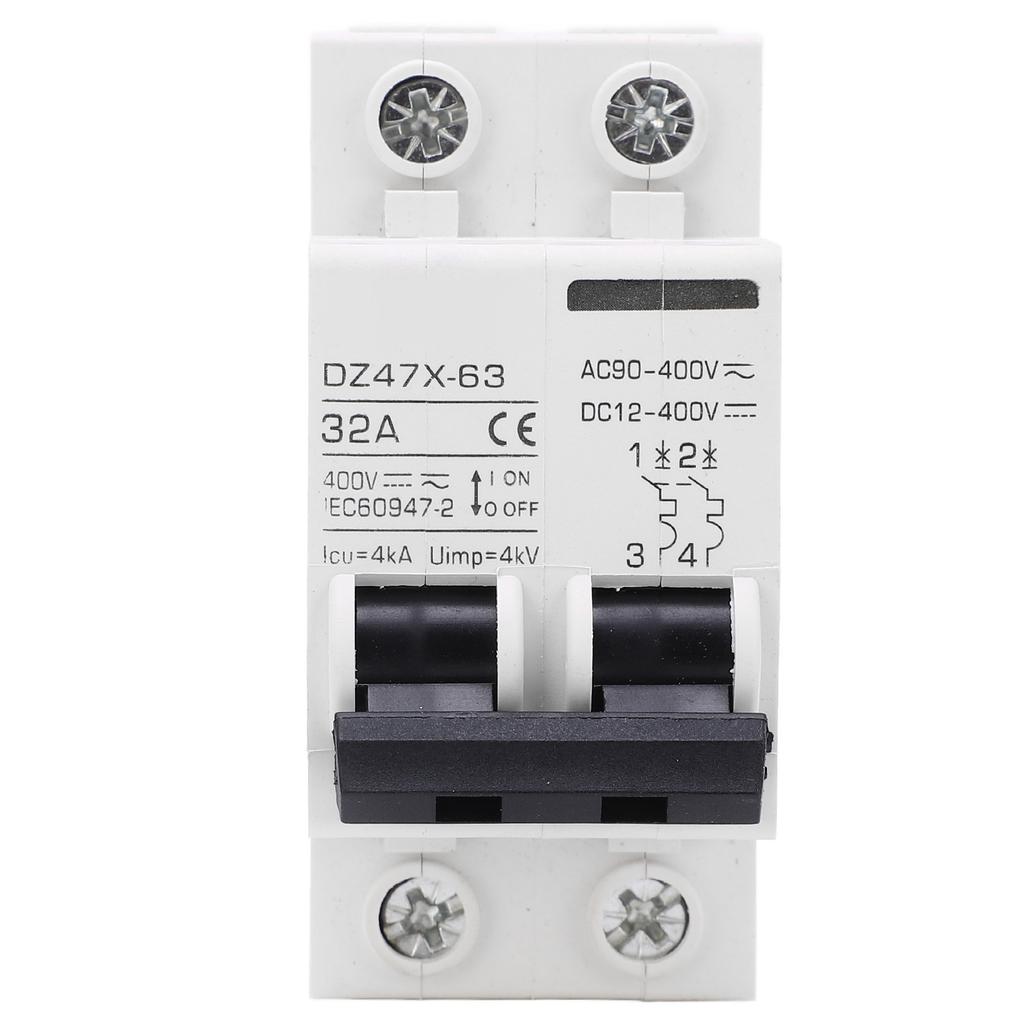 2P Miniature Circuit Breaker DIN Rail Mount Disconnect Switch for Solar System DC12‑400V AC90‑400V 3