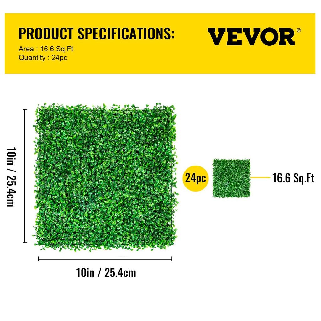 Artificial Boxwood Panel UV 24PCS Boxwood Hedge Wall Panels Artificial Grass Backdrop Wall 10"x10" 4 cm Green Grass Wall Fake Hedge for Decor Privacy