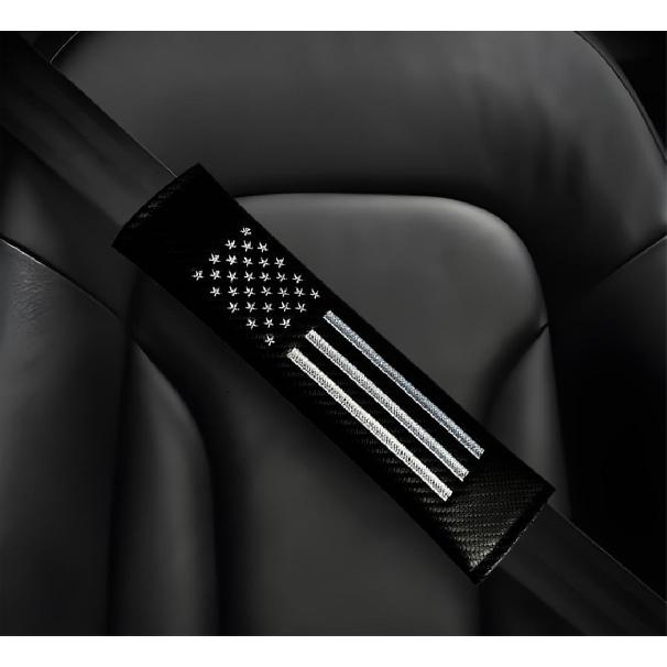 2PCS Car Seat Belt Covers Shoulder Pads For American USA Flag, Carbon Fiber Car Seat Belt Pads Safety Belt Cover Pad, American Flag Decoration