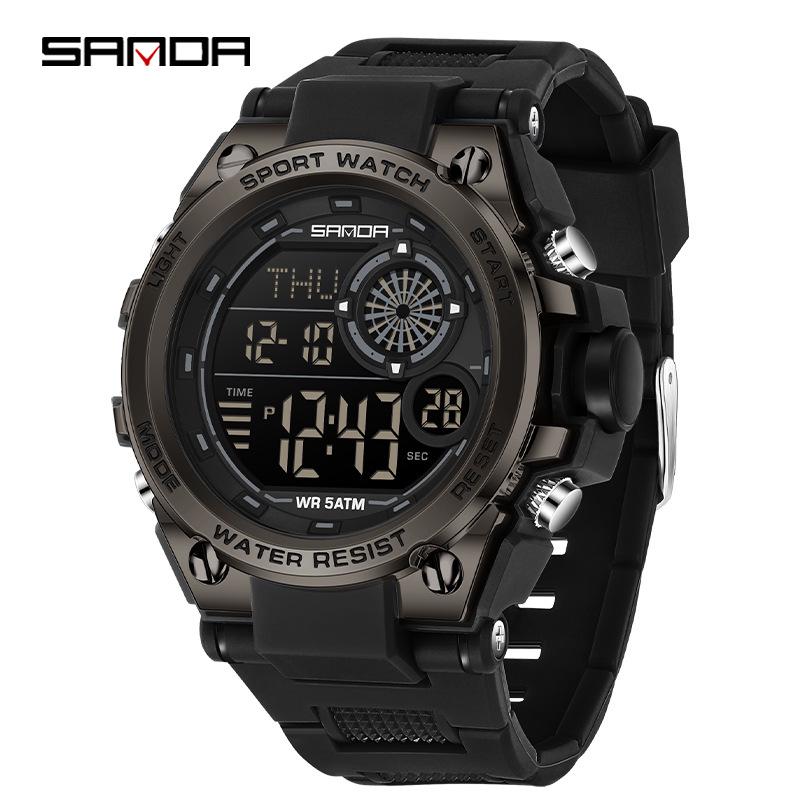 Sanda Luminous Multifunction Waterproof Sports Watch with Alarm and Dual Time Display