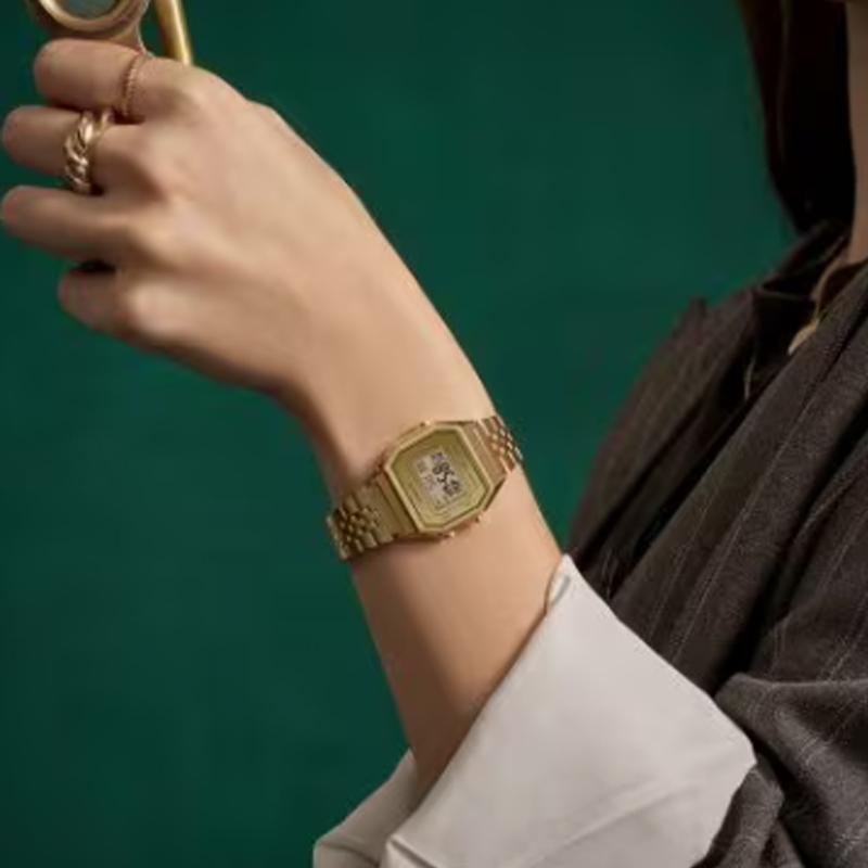 CASIO G-SHOCK series, life waterproof, Quartz, stainless steel ion-plated strap, , same style for men and women, gold dial LA680WEGV-9A