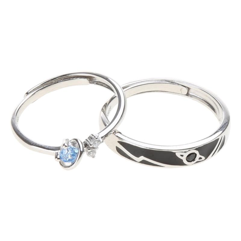 2x Lovely Universe  Couple Ring for Saturn Planet and Stars Matching Band Wedding Promise Ring for Un 1
