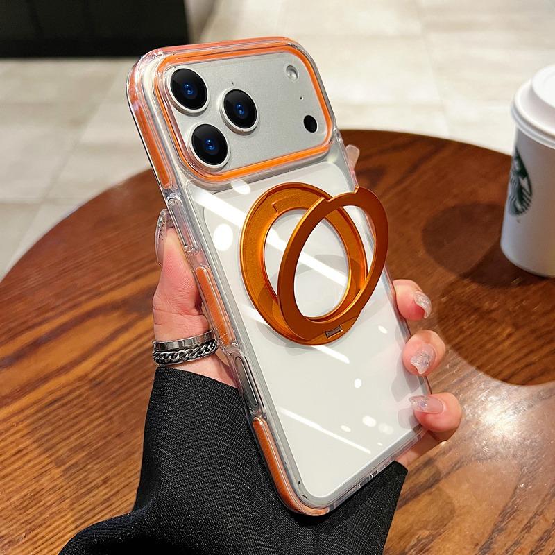 for Magsafe Rotating Bracket Transparent Acrylic Case for iPhone 17 16 Pro Max Ring Holder Stand Acrylic Shockproof Clear Cover