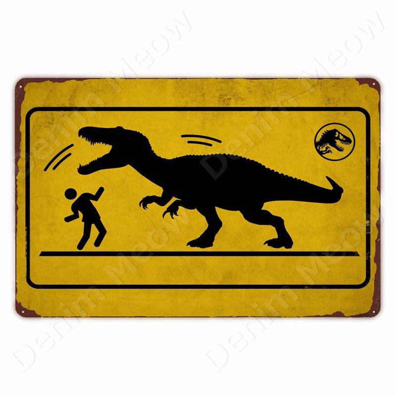 Beware of Raptor Funny Metal Tin Sign Slow Down Sign Garden Home Outdoor Zoo Plaque Dinosaur Warning Sign Vintage Wall Decor