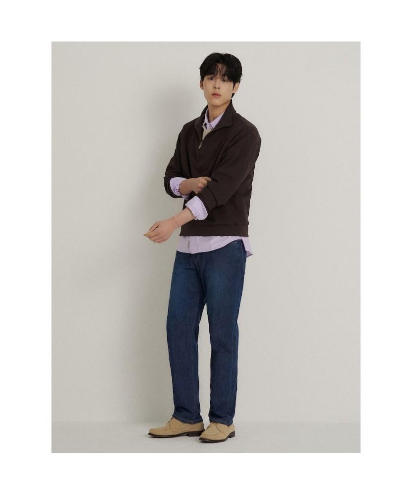 Binpolmen Textured Quarter-Zip Long-Sleeve T-Shirt Brown