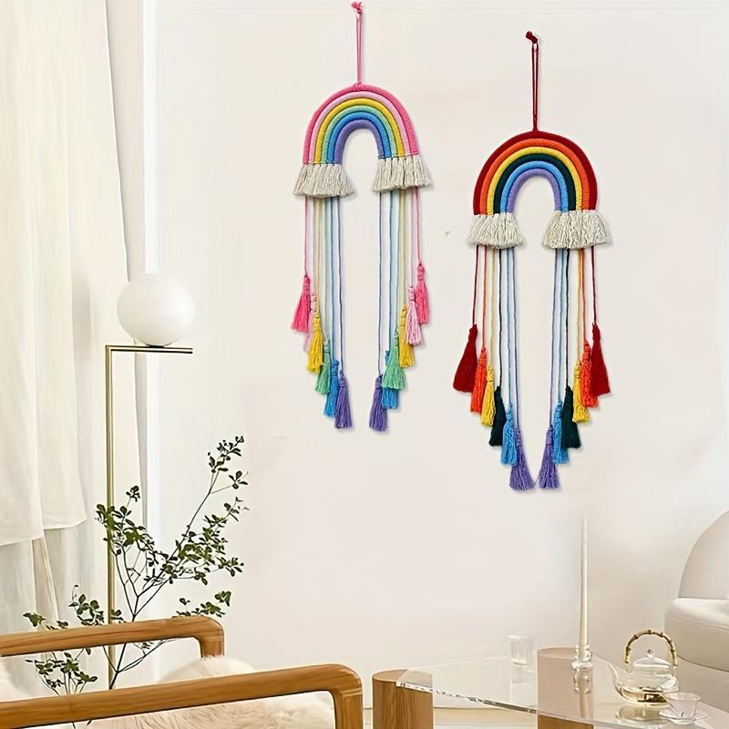 Bohemian Woven rainbow ornaments girl hairpin storage rack wall decoration pendant headdress finishing rack