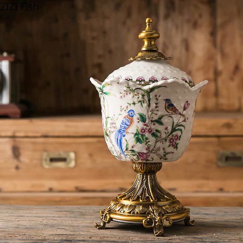 Retro Floral Pattern Storage Jars and Lid Dressing Table Ring Jewelry Box Cosmetic Jar Ceramic Crafts Candy Pots Aroma Can