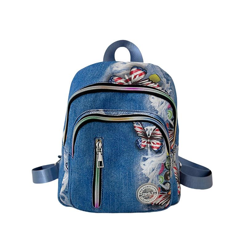 Denim Backpack 2025 New Korean Version of Fashion Printing Trend Ins Style Women's Versatile Casual Backpack