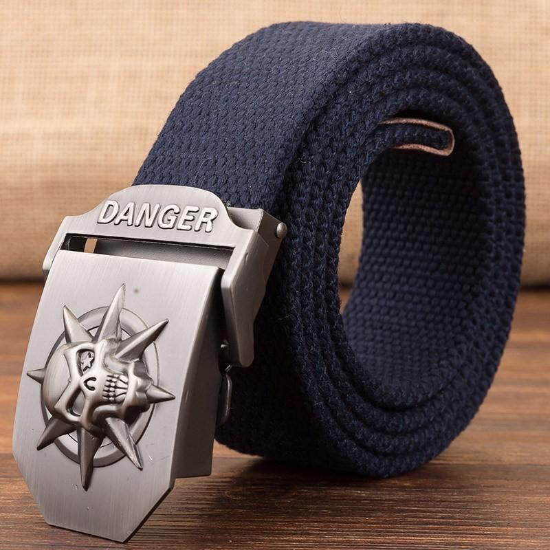 Premium Canvas Belt With Skull Buckle For Men And Women Adjustable 120cm