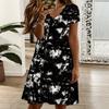 Ladies V Neck Vintage Sunflower Print Plus Size Summer Loose Dress
