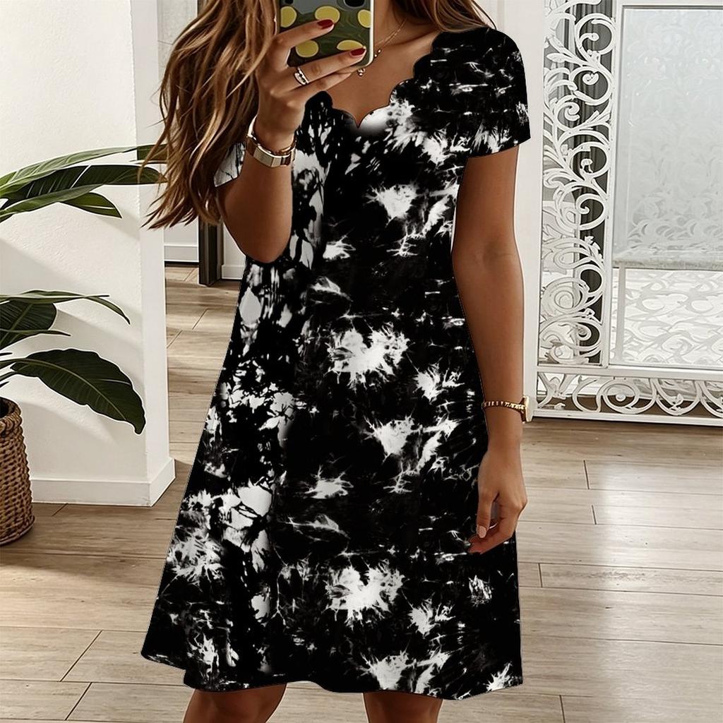 Ladies V Neck Vintage Sunflower Print Plus Size Summer Loose Dress