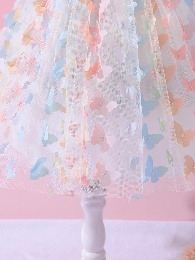 Girls' Spaghetti Strap Rainbow Butterfly Summer Dress