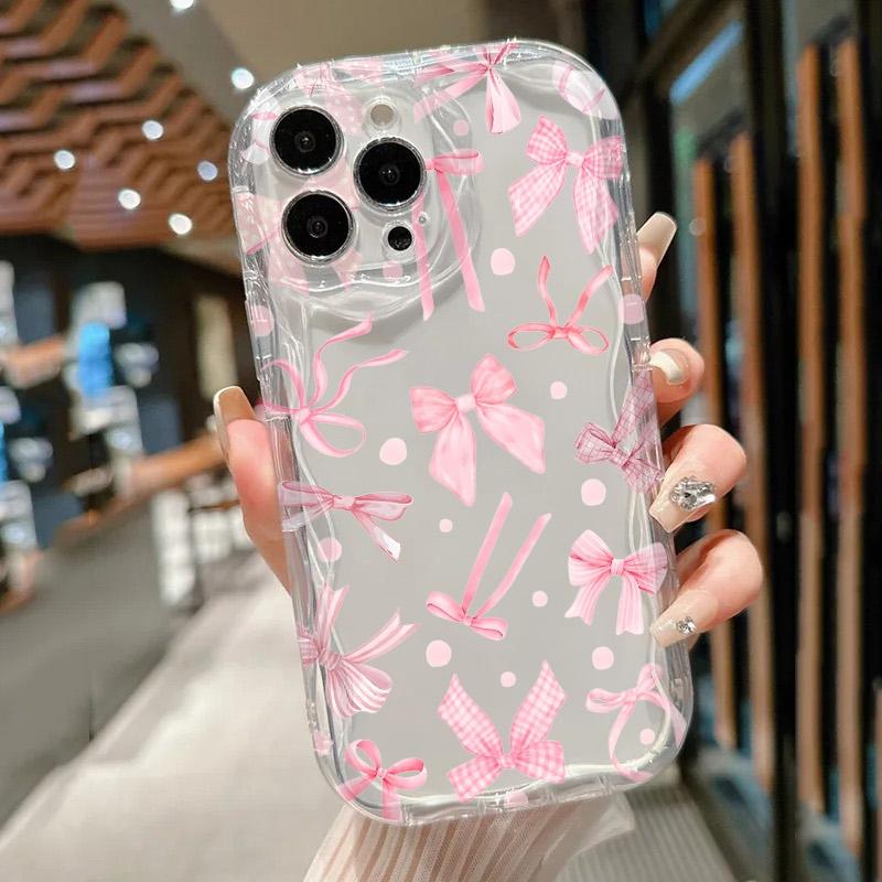 Clear Cream Case Bow Pattern Print Phone Case For Samsung Galaxy S26 S24 S25 S23 Ultra S22 S21 S20 Plus FE A35 A55 Soft Cover