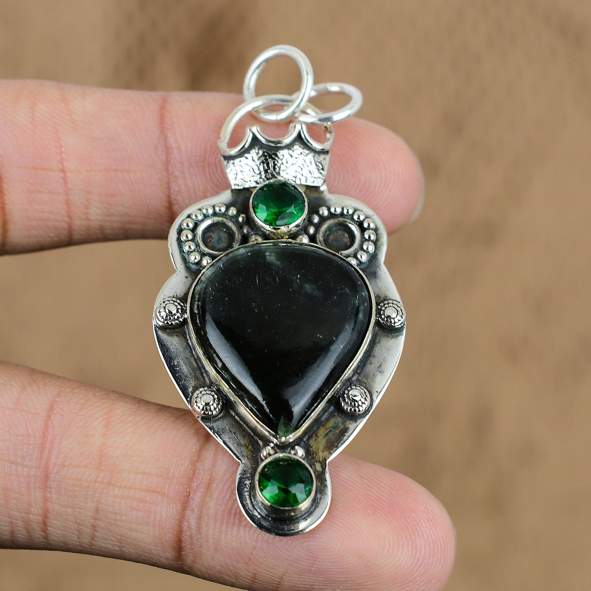 

Natural Seraphinite Gemstone Pendant 925 Sterling Silver Jewelry For Girls
