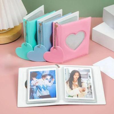 Přenosné domácí roztomilé 3palcové jednobarevné fotoalbum Love Hollow Držák na pohlednice Srdce s přívěskem Karty Sbírejte knižní alba