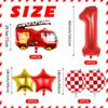 7pcs Fire Truck Red and Gold Five-Pointed Star Balloon Set 32inch Red Numbers 1~9 for Birthday Washing Fire Theme Decoration Toy