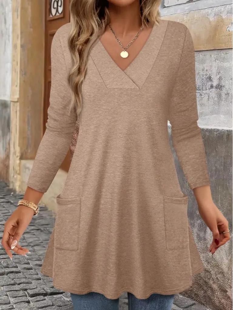 Elegant Women's Solid Long Top - 2025 Autumn/Winter Collection