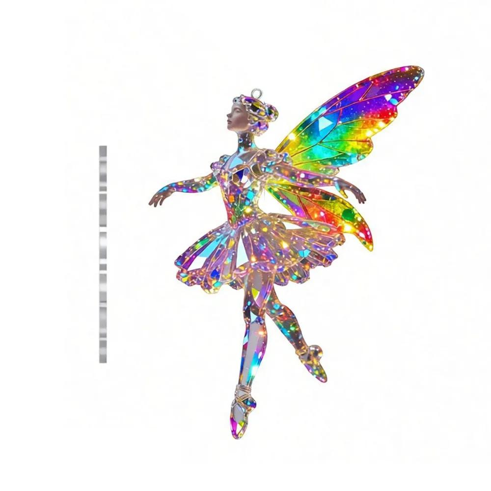 New 2D Flat Christmas Hanging Pendant Ballerina Shining Xmas Tree Hanging Ornament Simulation Acrylic Keychain Bag Charms