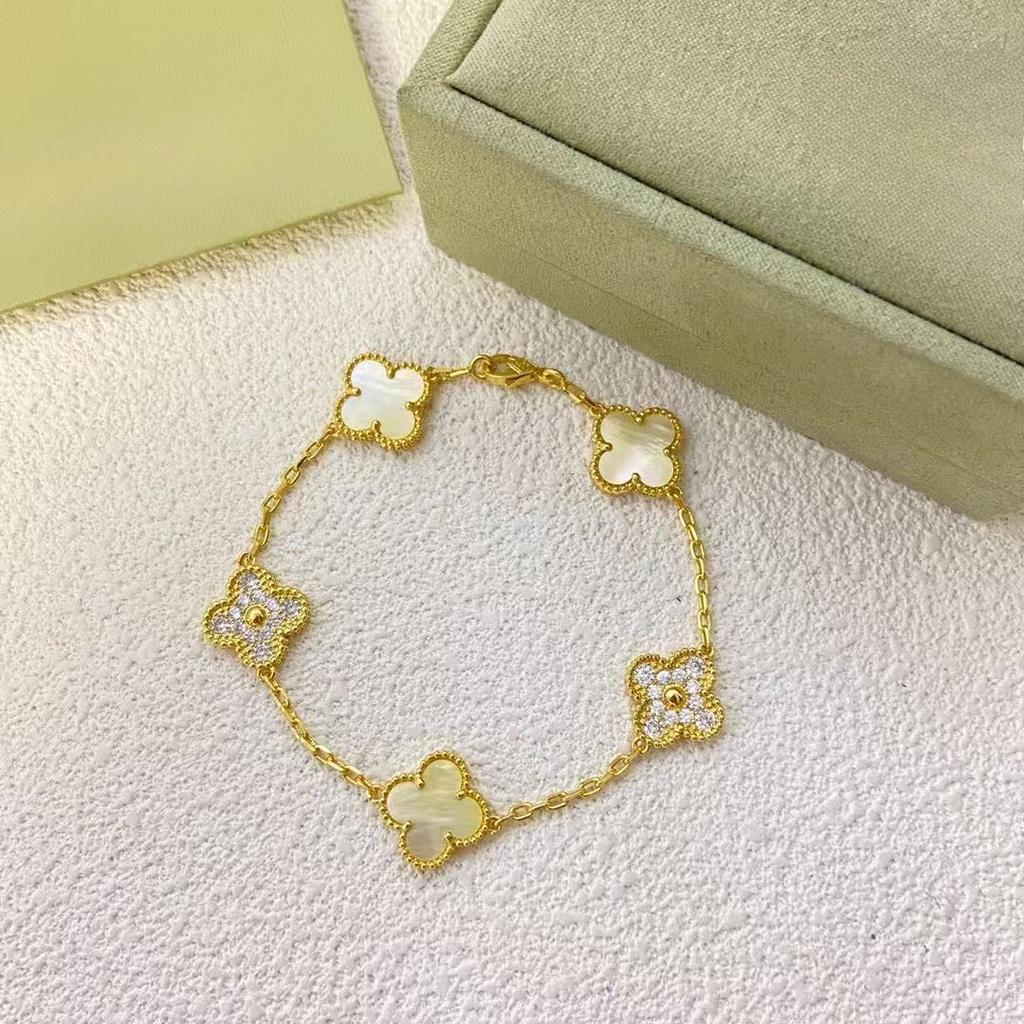 Firkløver Femblomst Armbånd Dame Dobbeltsidig Lykkekløver Høy Versjon Blomst Lykkeamulett Armbånd