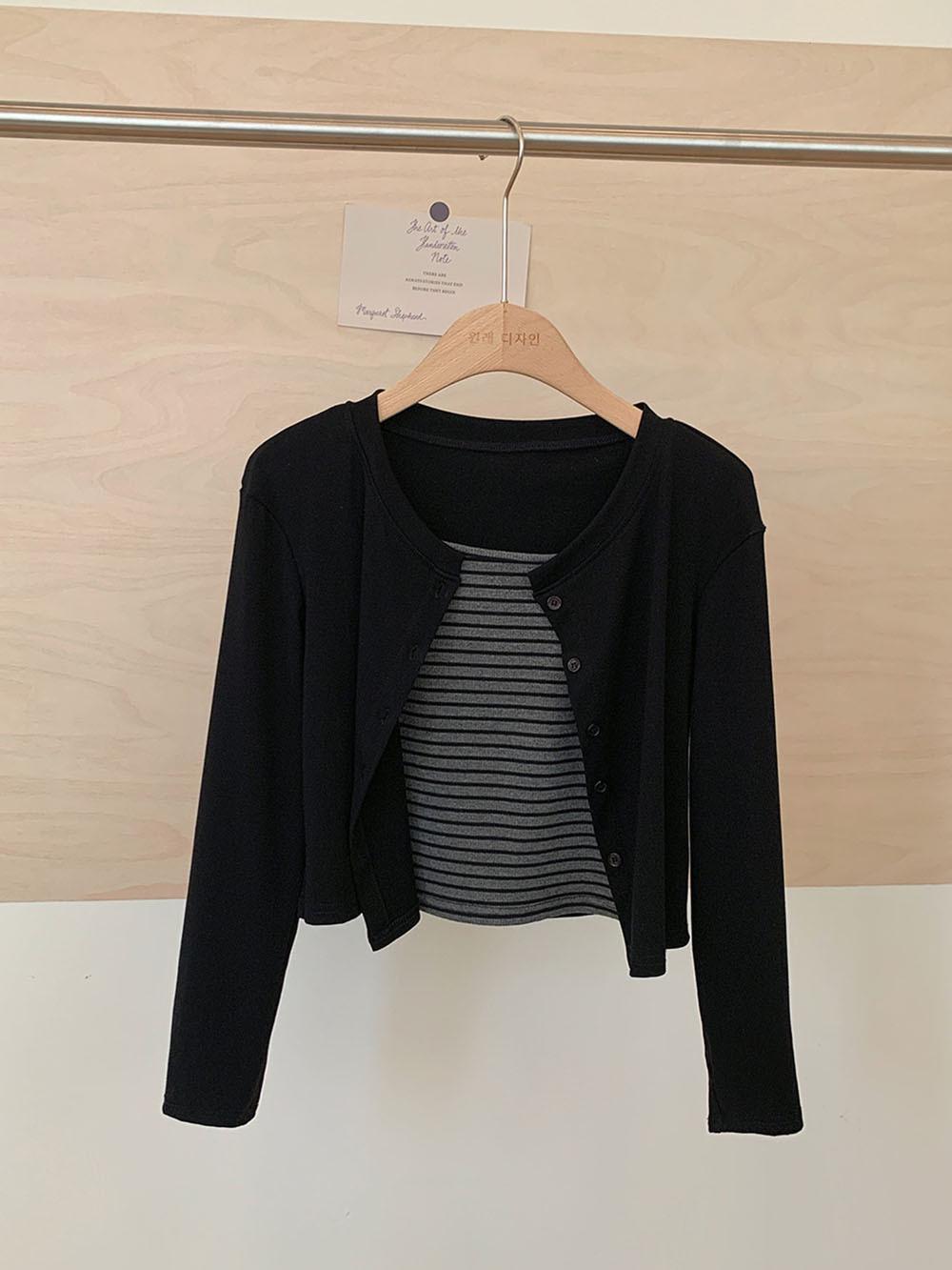 

Autumn 2025 Korean Color Block Striped Camisole & Cardigan Two-Piece Slimming Set for Women L