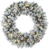 Christmas Wreath Door Snowy Effect with 50 LED Lights Pinecones Berries and Festive Bow for Fireplace Wall Window