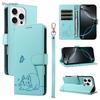 Case for Iphone 14 15 16 16E 17 Pro Plus Max Wallet Leather Flip Phone Casing Bag with Wristlet Strap