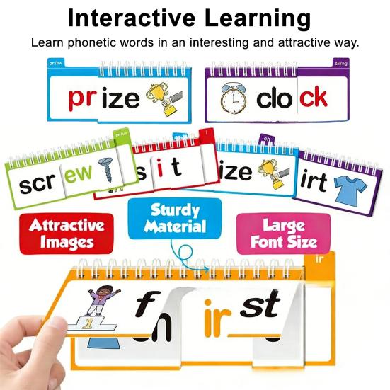 40Pcs Phonics Word Family Build Book Kids Preschool Learning Activity Words Spelling Flash Cards Kindergarten Student Read Rhyme Phonics Flip Book