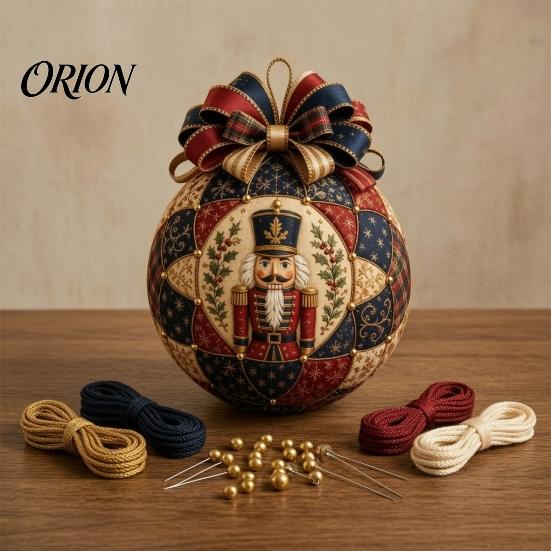 Fabric Ball Craft Set Quilted Christmas Ornament DIY Kit, Patchwork Material Pack Crafting Gift for Beginner, Handmade Xmas Tree Hanging Decor Adults