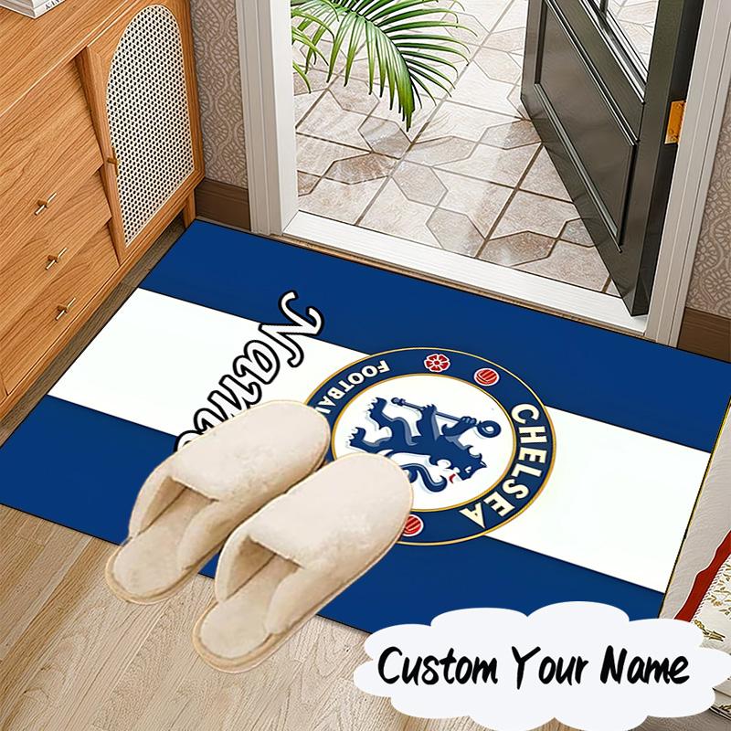 Custom Name Chelsea Crest Artwork Rug for Living Room, Game Rooms, Office, Bedroom, Floor Mat Playful Design, Fan Gifts Christmas Decor