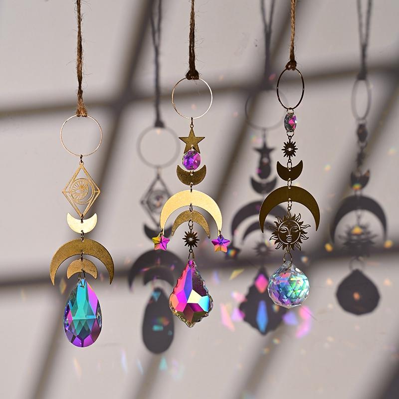 Suncatcher Crystal Rainbow Chaser Wind Chimes Moon Sun Catcher Glass Prism Outdoor Window Decor Home Garden Car Hanging Pendants