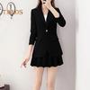 2Pcs/Set Coat Skirt Set Women Spring Autumn Lapel Long Sleeve Single Button Suit Coat Pleated Mini Skirt Set Solid Color Set