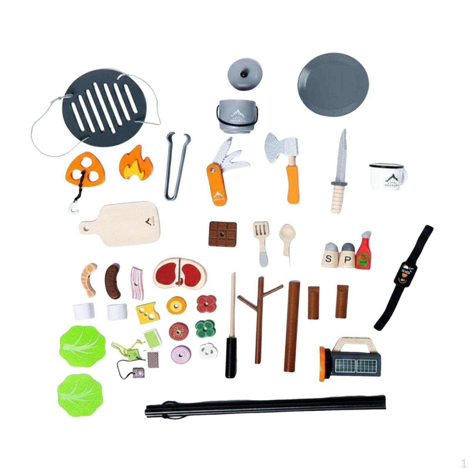 Wooden Barbecue Playset Realistic Design Campfire Cooking Interactive Role Play Toy