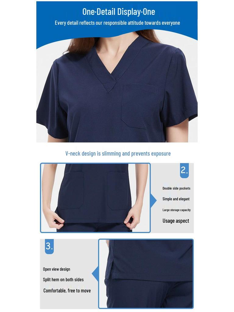Elastic V-neck Doctor & Nurse Work Uniform - Washable Surgical Gown Suit Set.