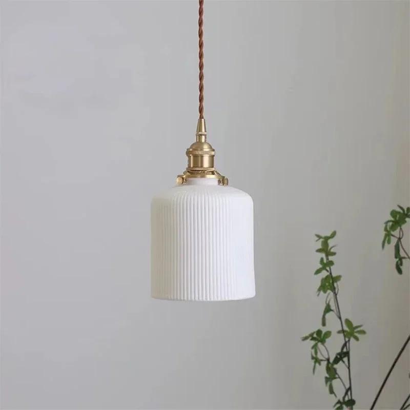 Vintage Glass Pendant Lamps Brass Ceramic Chandelier  For Dining Room Japanese Zen Tea Room Bedroom Bedside Home Decor Lightings