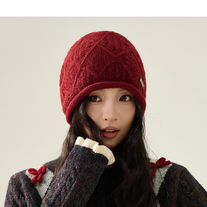 

Вязаная шапка Осень Зима Большая голова Шерстяная шапка Теплая шапка красный