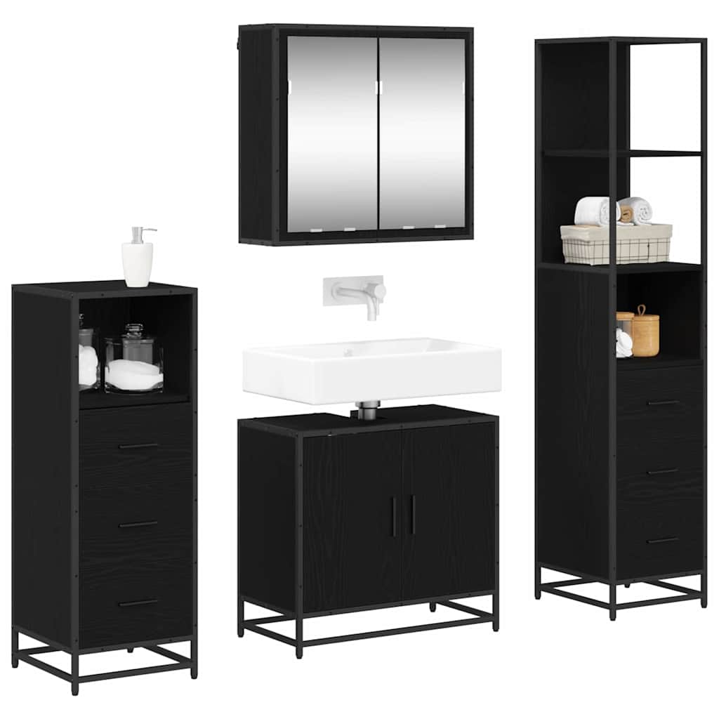 Bathroom Furniture Set 4 Pcs Black Oak Effect Wood Based Material