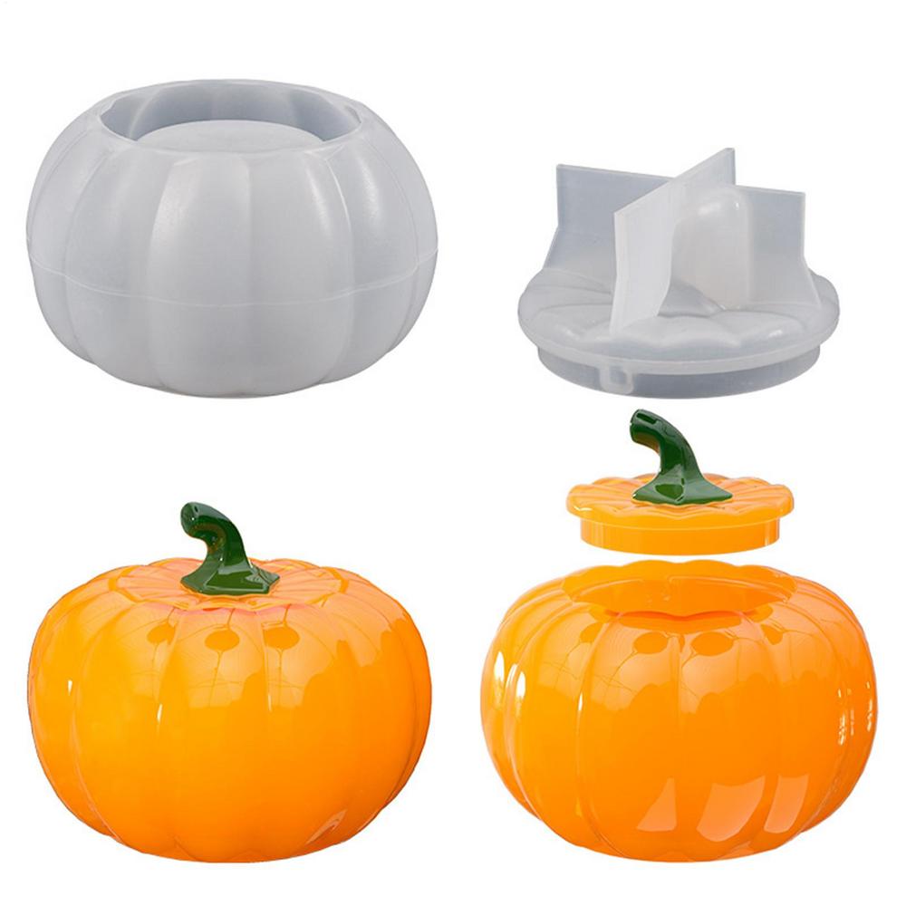 Pumpkin Resin Molds Halloween Pumpkin Mold With Lid Easy Release Pumpkin Hut Storage Candy Box DIY Casting Mold For Epoxy Resin
