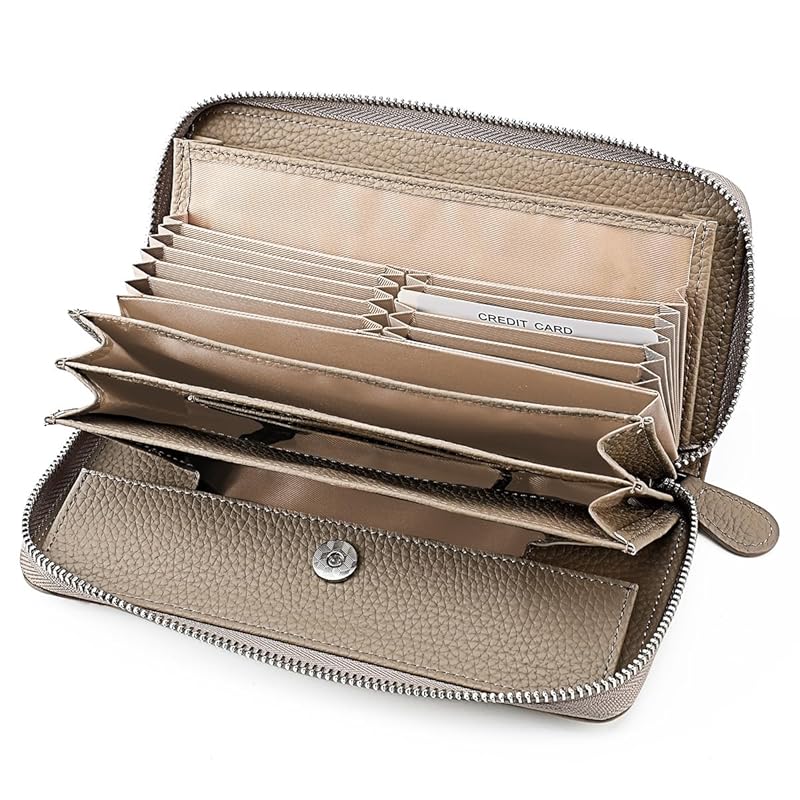 

[Yocipa] Wallet Genuine Leather Ladies Round Zipper Long Wallet Large Capacity Leather card case Multifunctional wallet skimming Prevention Popularity