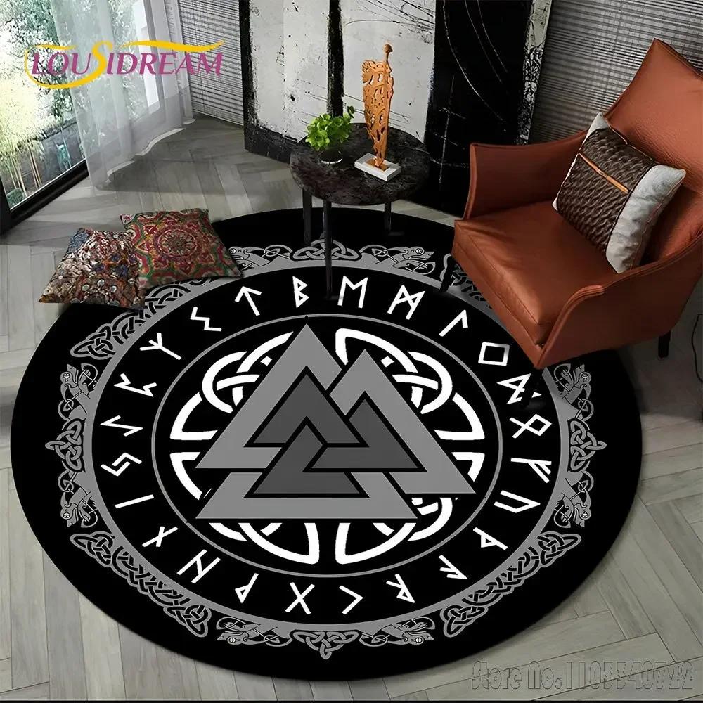 Viking Valknut Yggdrasil Tree of Life Rug Round Carpet 80cm Chair Non-slip Floor Mat Crawling For Kids Living Room Decor