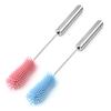 Silicone Bottle Brush with Stainless Steel Long Handle Press-Rotating Design Soft