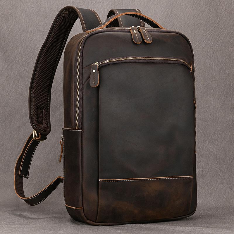 Fashion Design Leather Backpack for Men Genuine Leather Male Bagpack Travel Bag Large Capacity Computer Backpack Laptop Bag 15.6
