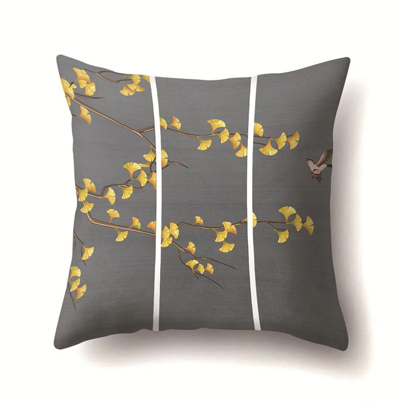 Leaves, Geometric Branches, Sofa Pillowcase, Single-sided Office Cushion Cover, Living Room Pillowcase, Biker Waist Pillowcase