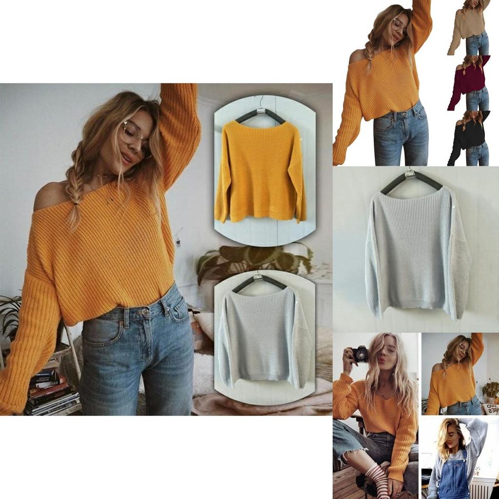 Premium Plus Size Autumn Womens Sweaters Off The Shoulder Pullover Sweater Long Sleeve For Stylish Comfort