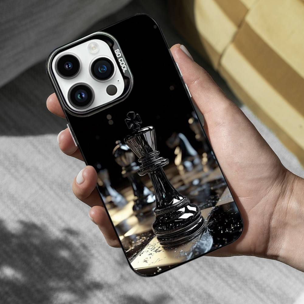 Chess Board Art Pieces Phone Case For iPhone 16,15,14,13,12,11,Mini,Pro,MAX Black Matte Shockproof Cover